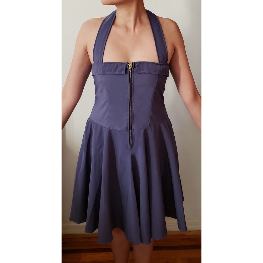 Twilight-colored zip-up dress with smocked back